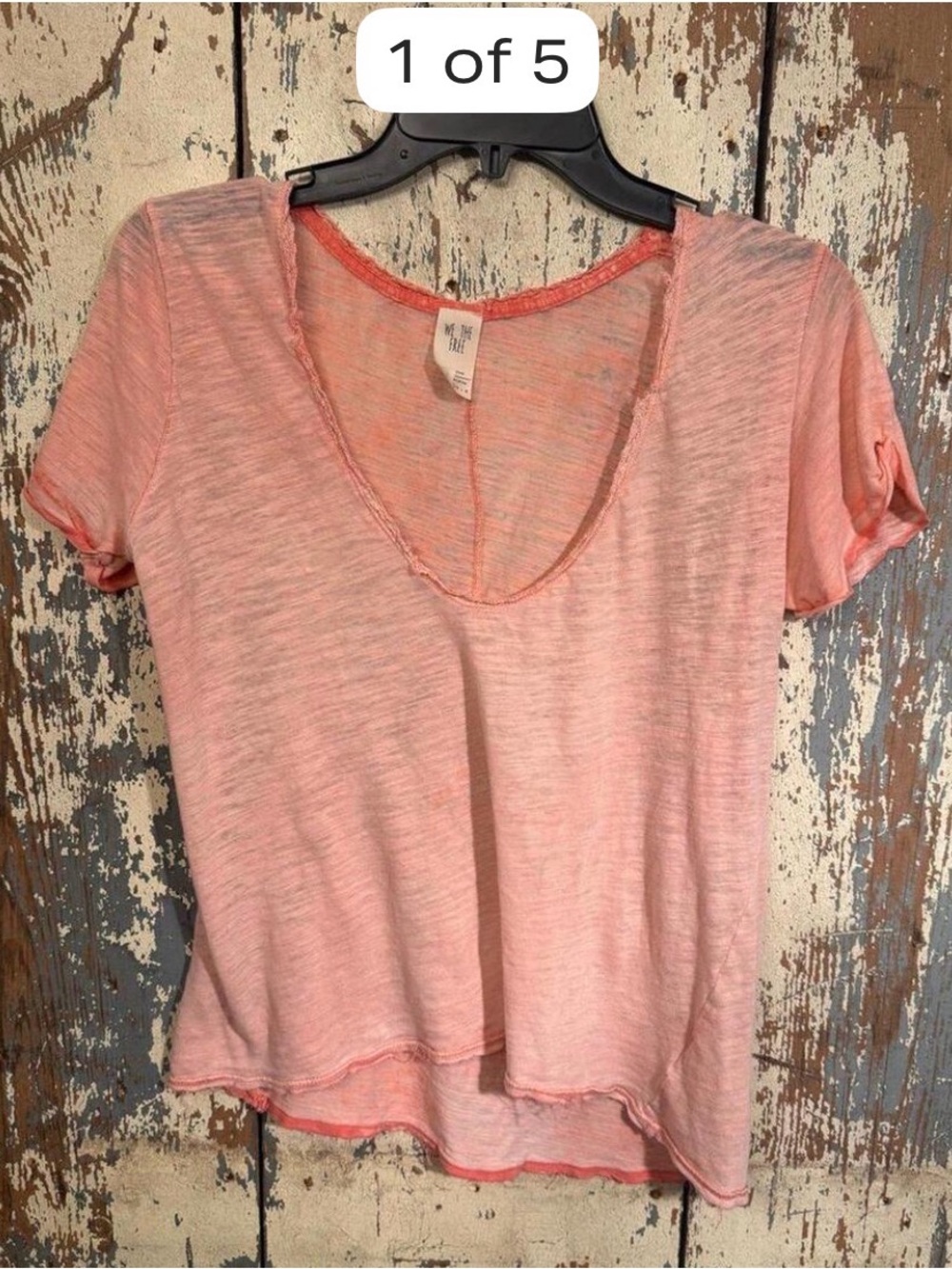We The Free Light Coral Slub V-Neck Short Sleeve Tee